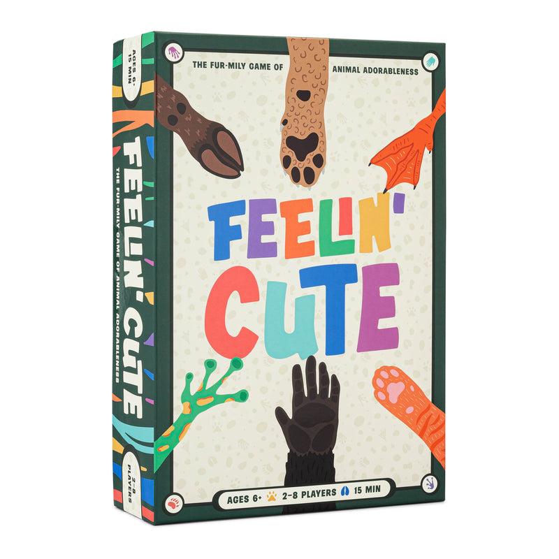Feelin Cute board game box showing colorful animal paws and feet design