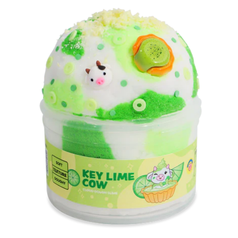 Key Lime Cow cloud slime in green tones with cow charm and lime decorations