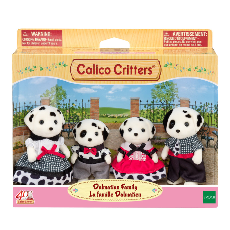 Calico Critters Dalmatian Family four-figure set in original packaging with park background