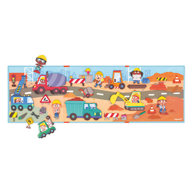 Janod Magneti'Stories building site magnetic playset with construction vehicles and workers