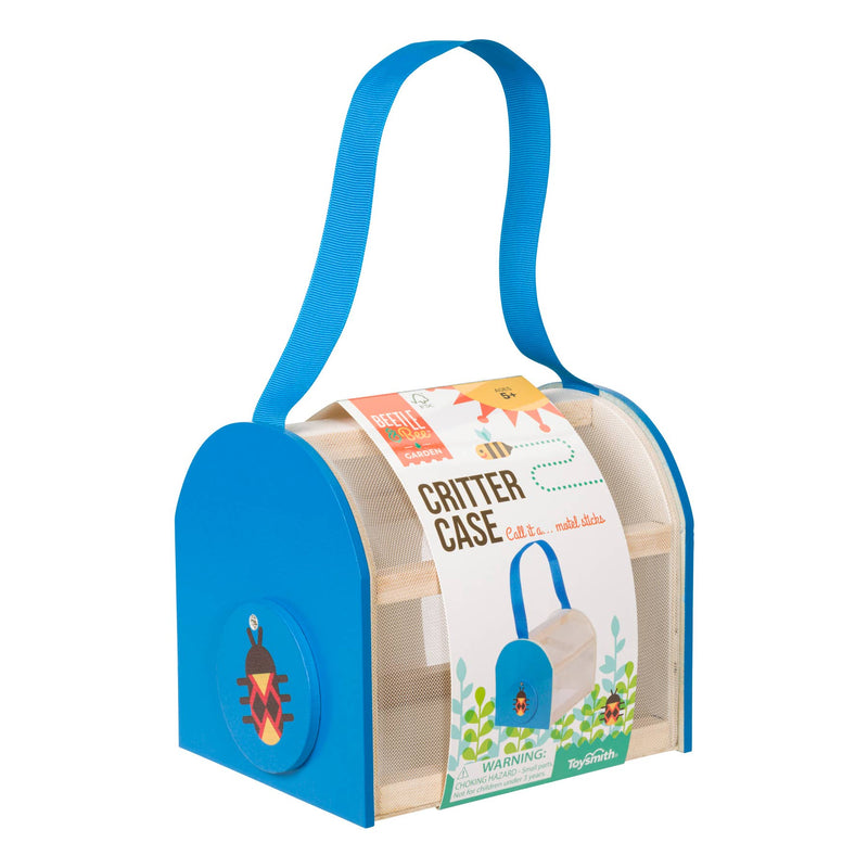 Blue mesh critter case with handle for carrying small insects or creatures