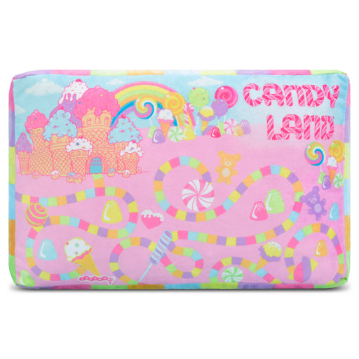 Pink laptop case with colorful Candy Land game board design featuring rainbow castle and winding path