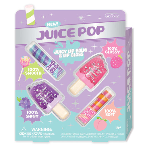 Hot Focus Juice Pop lip balm and lip gloss set with popsicle-themed packaging