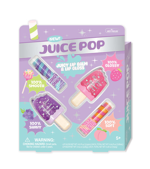 Hot Focus Juice Pop lip balm and lip gloss set with popsicle-themed packaging