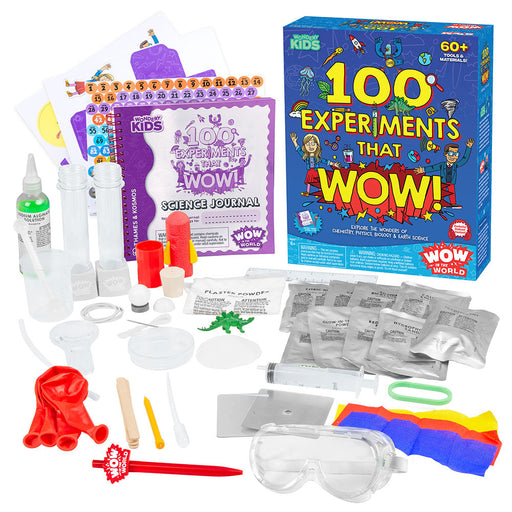 WonderKids 100 Experiments That WOW science kit with box and contents displayed