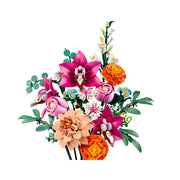 Colorful LEGO flower bouquet with pink orchids roses orange ranunculus white snapdragons
