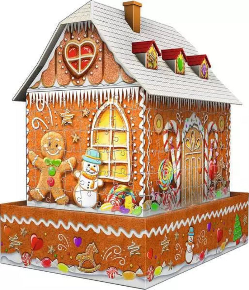 Ravensburger 3D gingerbread house puzzle with festive decorations and icicles