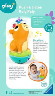 Ravensburger Push & Listen Roly Poly Capybara toy with baby playing promotional image