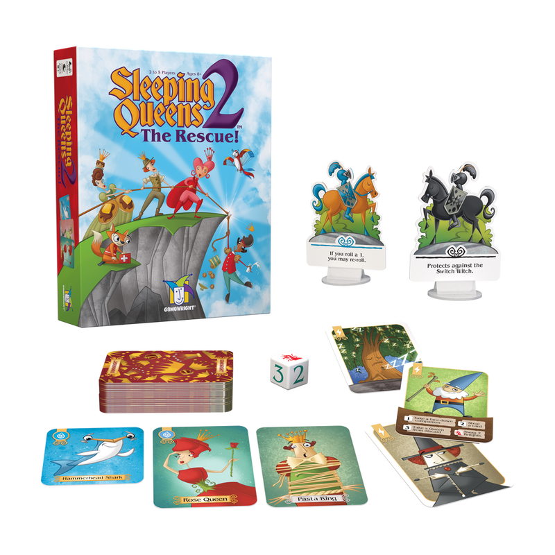 Sleeping Queens 2 The Rescue board game box and components by Gamewright