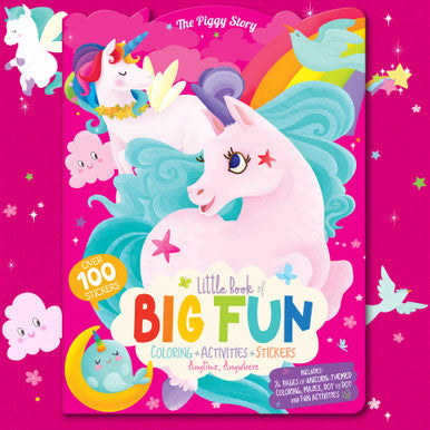 Little Book of Big Fun unicorn-themed activity book with colorful rainbow design and unicorn characters