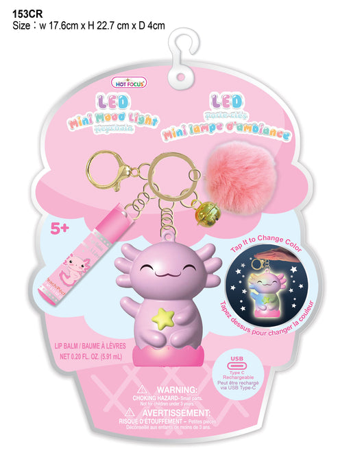 Hot Focus LED Mini Mood Light Keychain featuring pink unicorn character with accessories