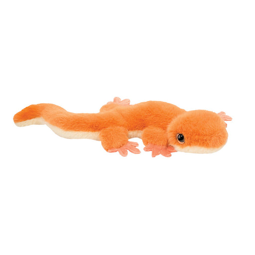 Orange plush salamander stuffed animal toy with cream belly and black eyes