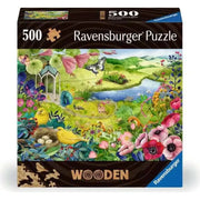 Ravensburger 500 piece wooden puzzle box showing colorful nature garden scene