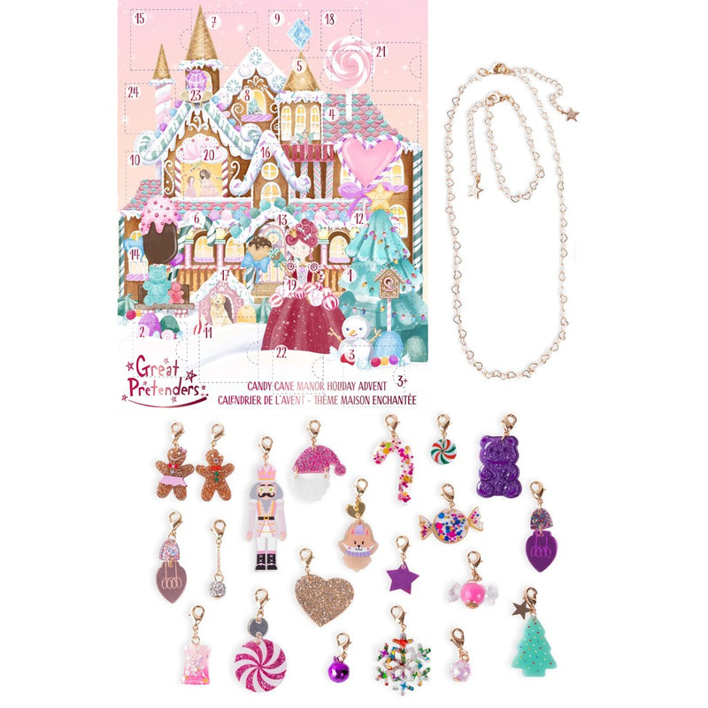 Great Pretenders Candy Cane Manor Holiday Advent Calendar with jewelry charms and necklace