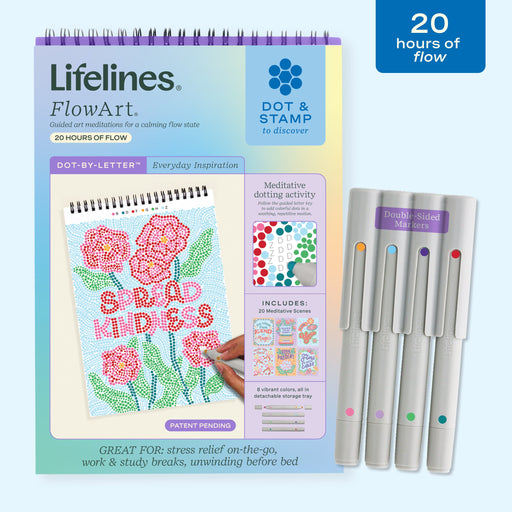 Lifelines FlowArt Dot-By-Letter meditation kit with spiral book and double-sided markers