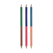 Three double-ended colored pencils with different color combinations on black background