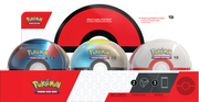 Pokemon TCG Poke Ball Tin collection showing three different colored tins with packaging