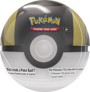 Pokemon Trading Card Game Poke Ball Tin with gray and yellow design