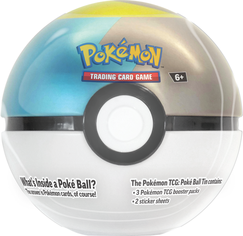 Pokemon Trading Card Game Poke Ball Tin with 3 booster packs and sticker sheets
