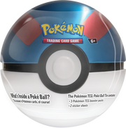 Pokemon Trading Card Game Poke Ball Tin containing booster packs and stickers