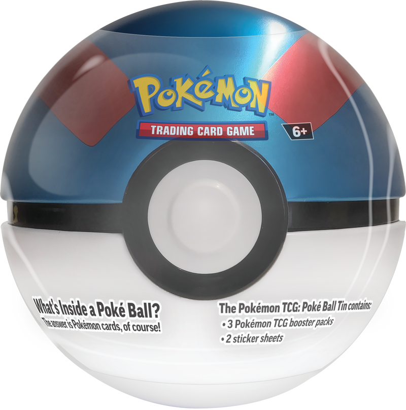 Pokemon Trading Card Game Poke Ball Tin containing booster packs and stickers