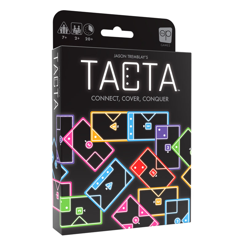 TACTA board game box by Jason Tremblay showing colorful geometric puzzle pieces.