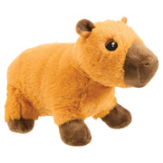 Orange capybara plush toy with brown snout and feet on white background