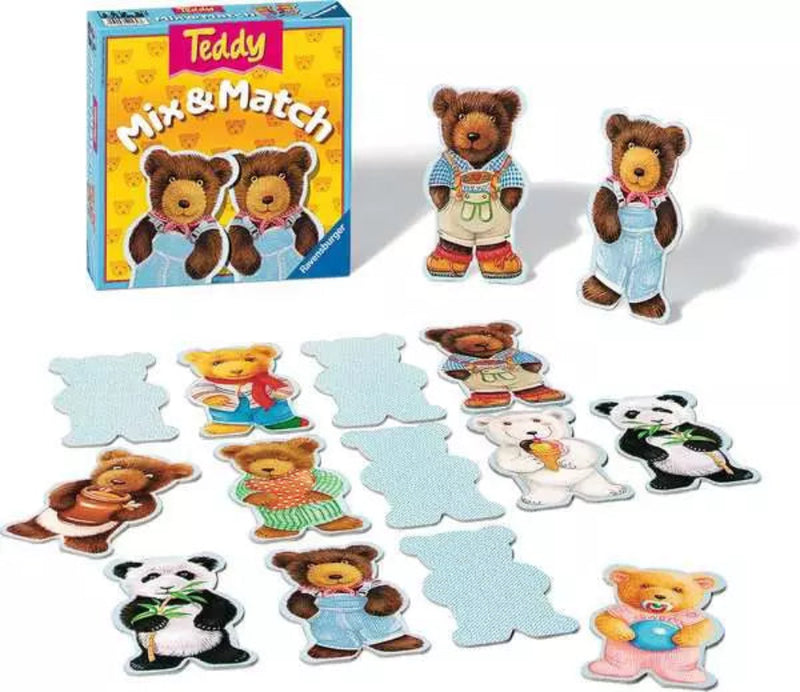 Ravensburger Teddy Mix & Match game box with bear puzzle pieces on white background