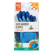 Beetle & Bee Kids Garden Gloves in blue with professional packaging display