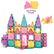 Magna-Tiles Castle DLX 48-piece magnetic tile set with glitter tiles, pegasus, and figure