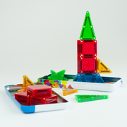 Magna-Tiles microMAGS Travel Set with colorful magnetic building pieces and storage case