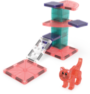 Magna-Tiles Cat Tree 13-piece magnetic tile set with tower, ramps, platforms, and orange cat figurine