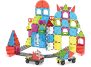 Magna-Tiles City Center 110 piece magnetic building set with colorful castle structure and cars