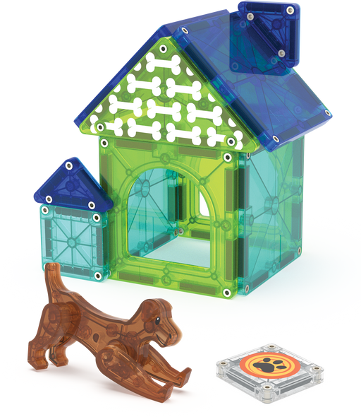 Magna-Tiles Dog House 13-piece magnetic tile set with transparent dog figure and paw tile