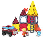 Magna-Tiles Fire Rescue 27-piece set with fire station, firefighter figure, and vehicle