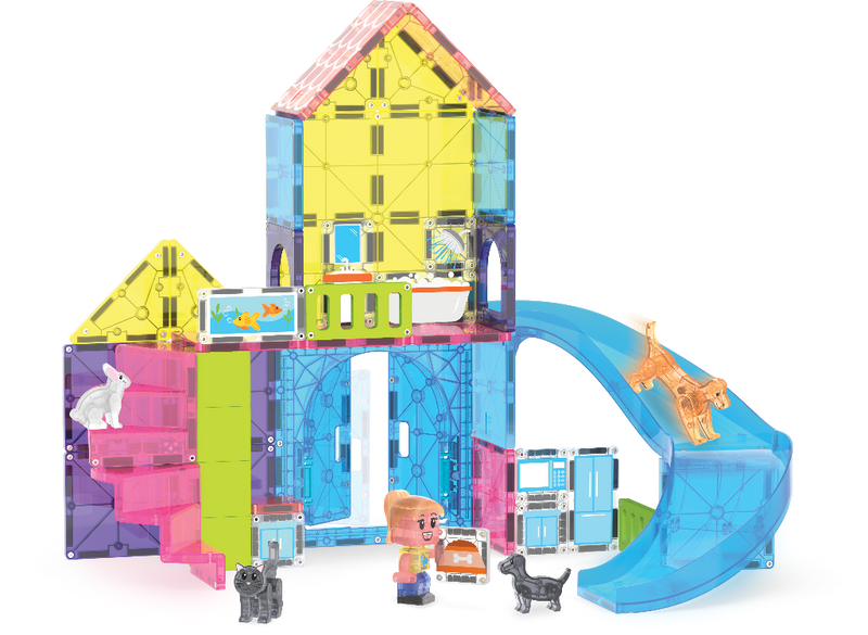 Magna-Tiles Pet Playhouse 50-piece colorful magnetic tile building set with animal figures