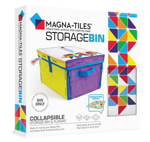 Magna-Tiles Storage Bin packaging showing collapsible storage container with colorful magnetic tiles
