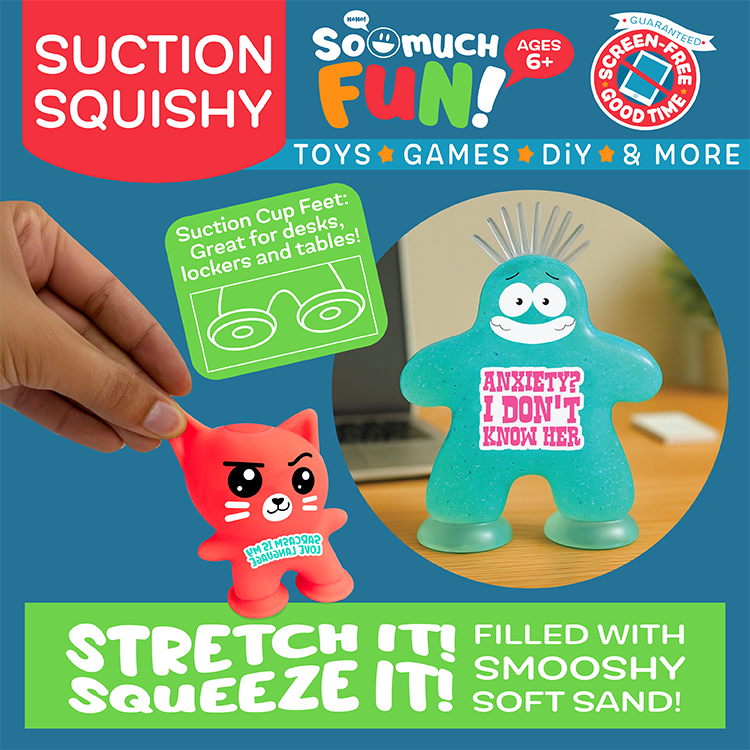 Colorful squishy toys with suction cups, stretchy soft sand filled characters for kids