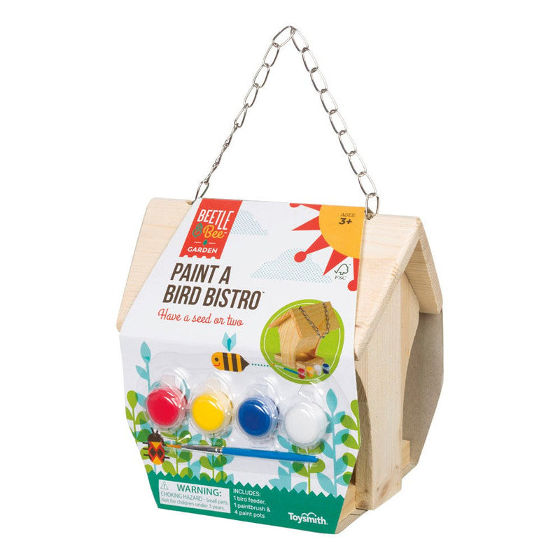 Paint A Bird Bistro craft kit with wooden birdhouse, paints, and chain