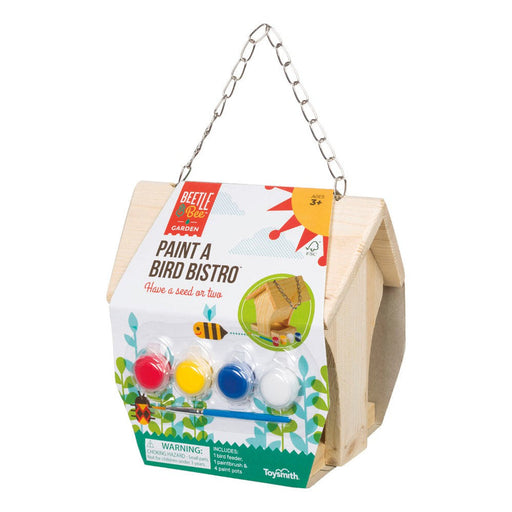 Paint A Bird Bistro craft kit with wooden birdhouse, paints, and chain