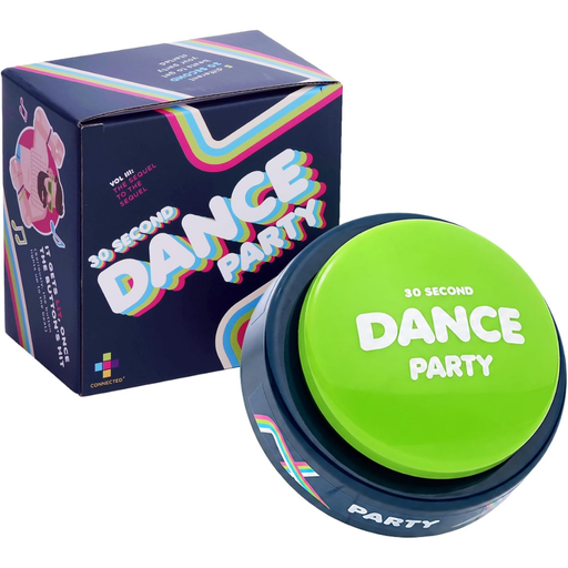 Green buttom, Volume 3 of '30 Second Dance Party' game with packaging in the background.