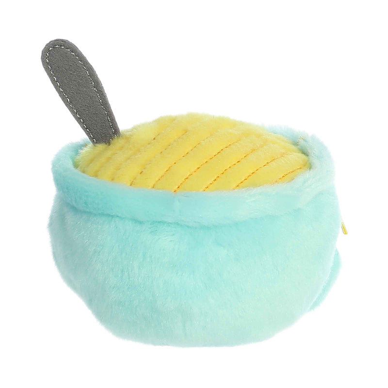 Aurora Palm Pal Welly plush chicken soup bowl with spoon on white background