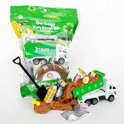 Garbage Play Dough Kit with toy truck, brown dough, and miniature recyclable items