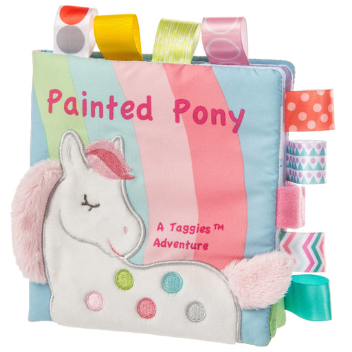 Taggies Painted Pony soft book with unicorn design and colorful ribbon tags.