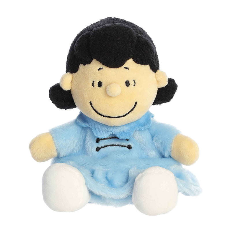 Aurora World Palm Pal Peanuts Lucy plush toy with black hair and blue outfit