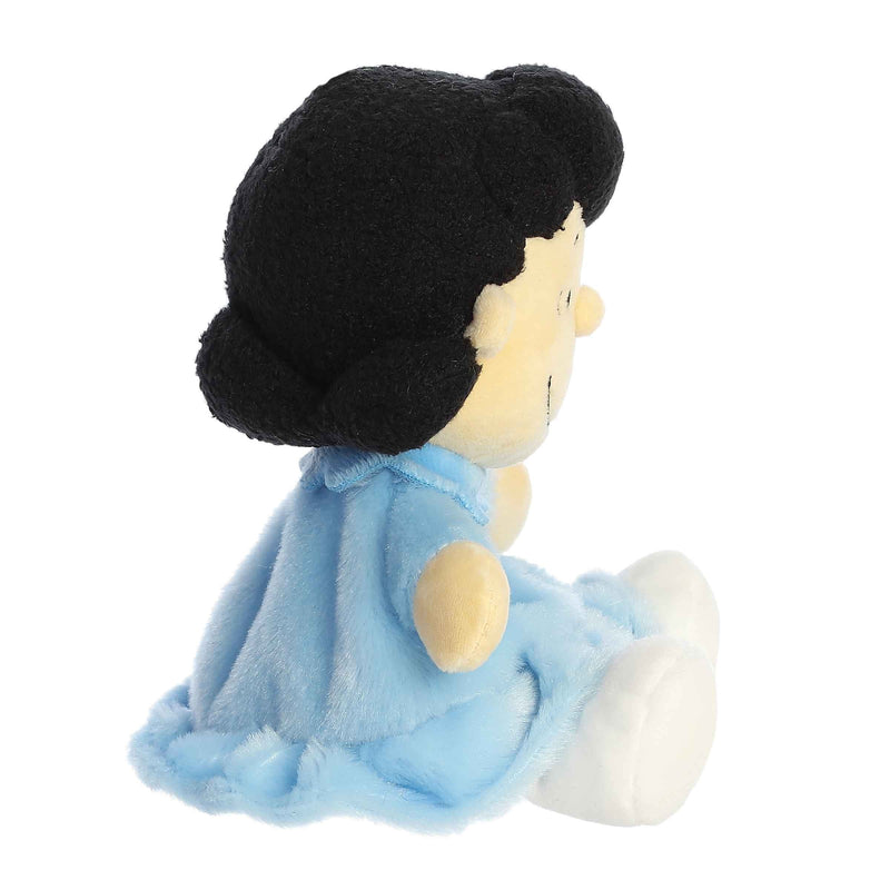 Aurora World Palm Pal Peanuts Lucy plush toy with black hair and blue dress