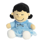 Aurora World Palm Pal Peanuts Lucy plush toy with black hair and blue outfit