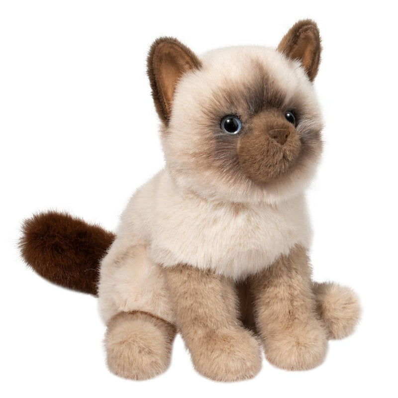 Douglas Dlux Fu Siamese Cat plush toy with cream and brown coloring on white background
