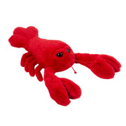 Red plush lobster stuffed animal toy with claws and tail on white background