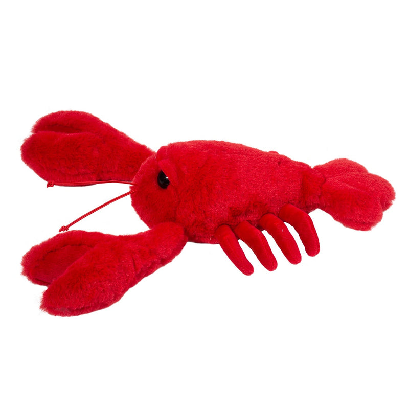 Red plush lobster stuffed animal toy with claws and tail on white background